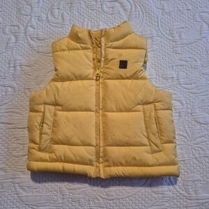 Janie and Jack boys 6-12 months yellow puffer vest, jersey lined, 2 pockets EUC